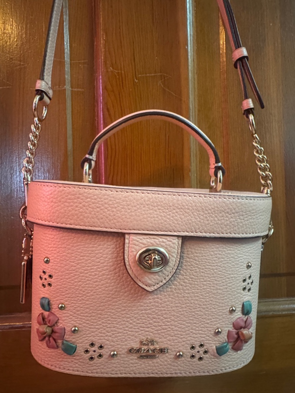 Coach Pink Floral Embellished Top-Handle Crossbody